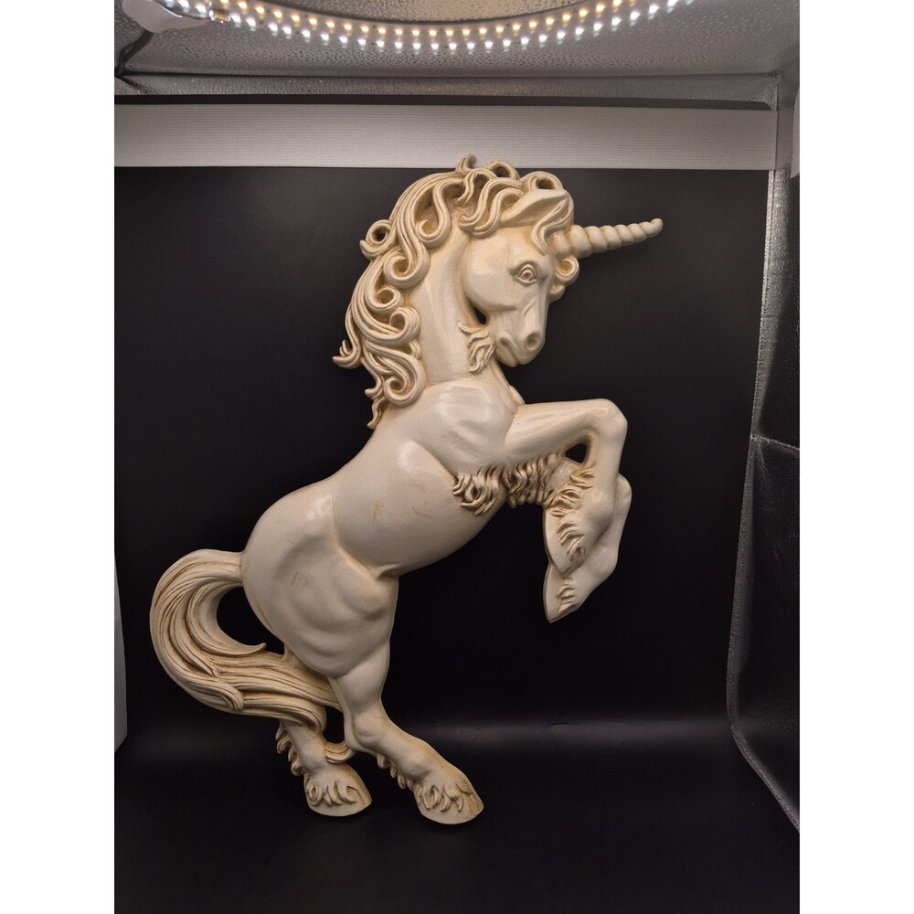 Vtg 1981 Cream Burwood Unicorn Wall Hanging Plaque Kitsch Retro